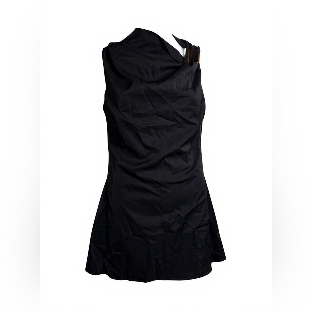 PRETTYLITTLETHING Black Trim Shift Mini‎ Dress Gold Detail Sleeveless Size 4